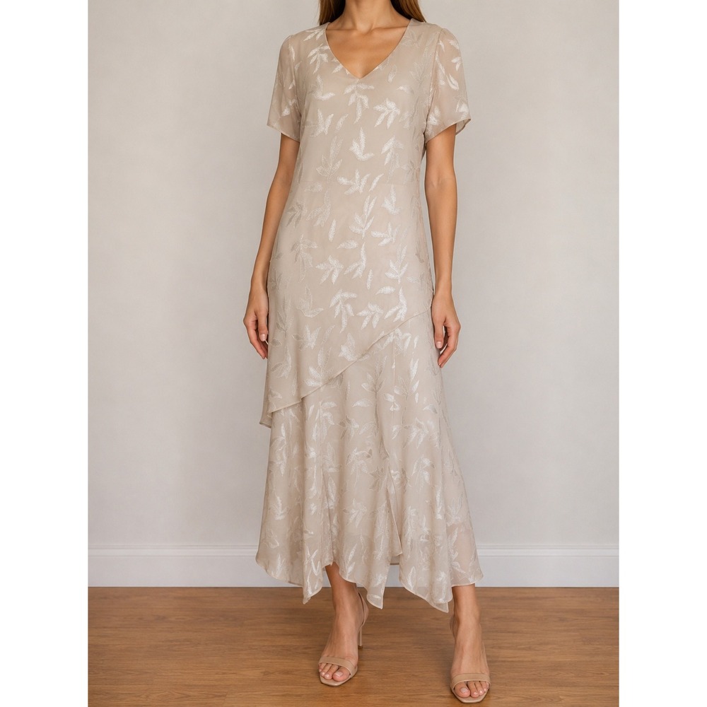 Fairy Maxi Dress 10 Cream Romantic Cottagecore Slit Garden Party Vintage 90s Y2K